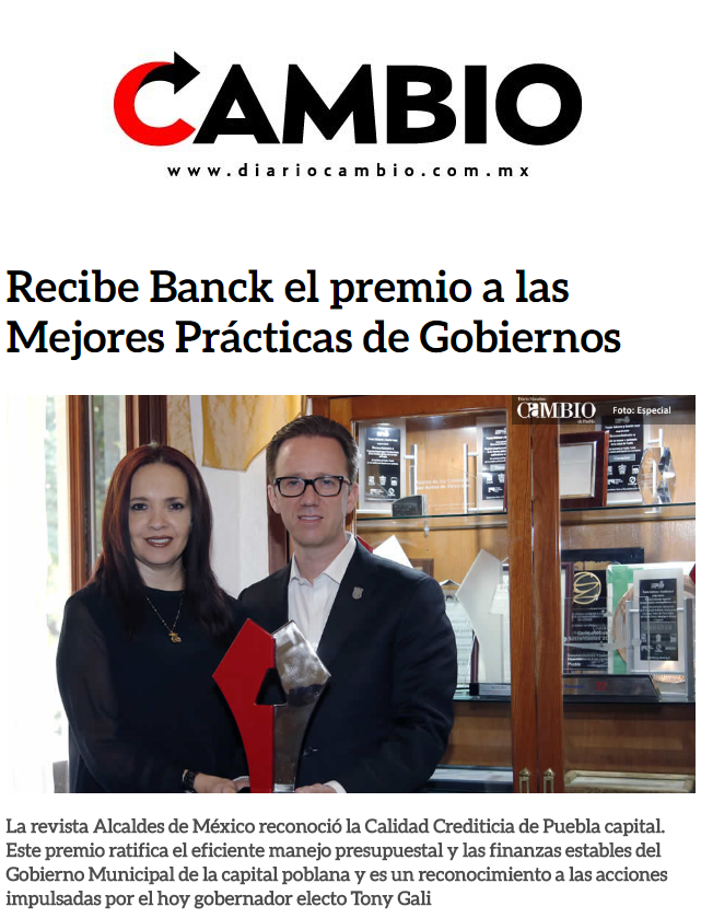 Recibe Banck el premio a las Mejores Prácticas de Gobiernos