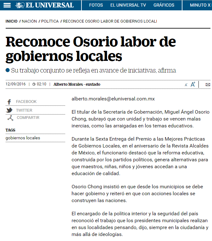 Reconoce Osorio labor de gobiernos locales
