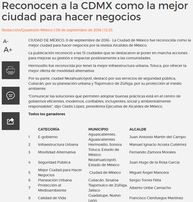 Reconocen a la CDMX como la mejor ciudad para hacer negocios