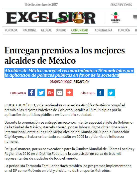 Entregan premios a los mejores alcaldes de México