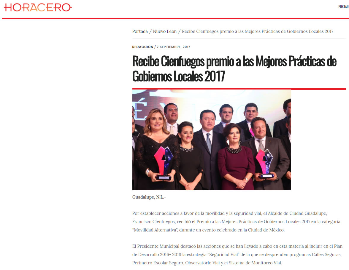 Recibe Cienfuegos premio a las Mejores Prácticas de Gobiernos Locales 2017