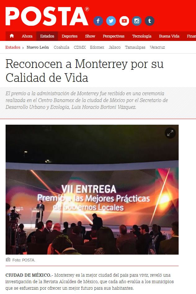 Reconocen a Monterrey por su Calidad de Vida