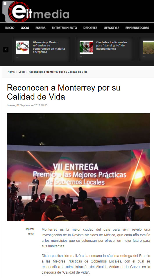 Reconocen a Monterrey por su Calidad de Vida