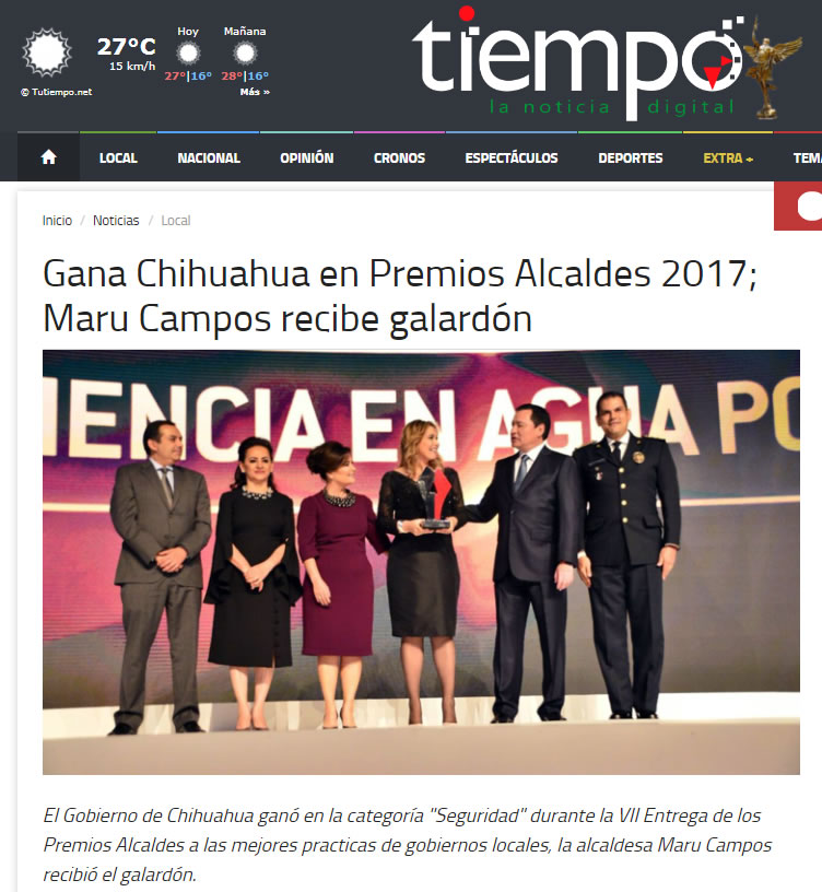 Gana Chihuahua en Premios Alcaldes 2017; Maru Campos recibe galardón