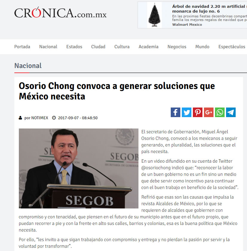 Osorio Chong convoca a generar soluciones que México necesita