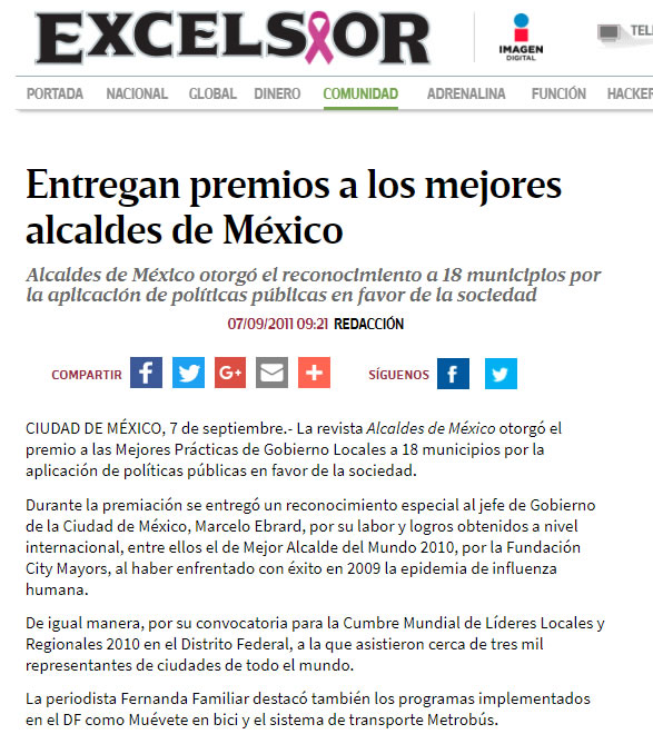 Entregan premios a los mejores alcaldes de México