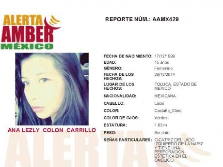 Se activa alerta amber para localizar a Ana Lezly Colón Carrillo