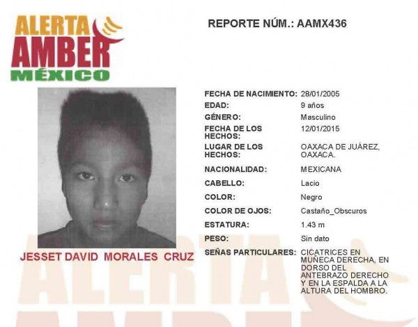 Se activa Alerta Amber para localizar al niño Jesset David Morales