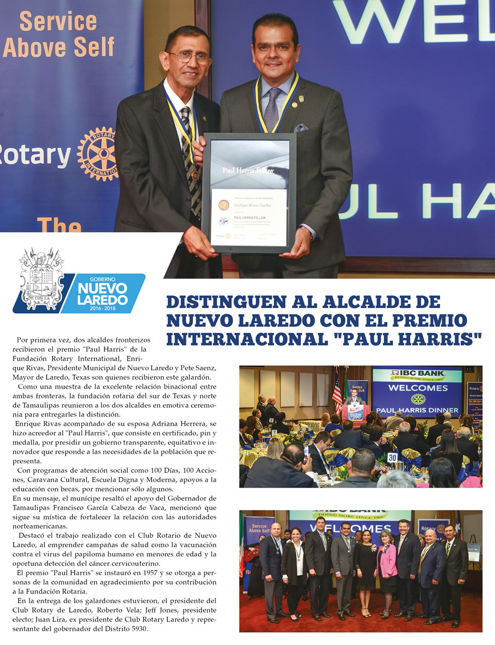 Distinguen al alcalde de Nuevo Laredo con el Premio Internacional «Paul Harris»