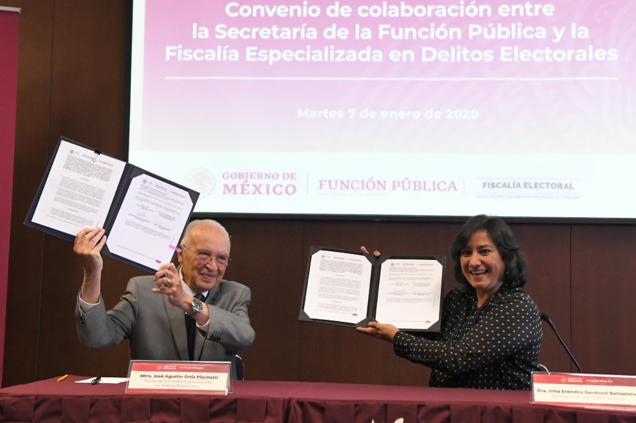 SFP y Fiscalía electoral firman convenio de colaboración anticorrupción