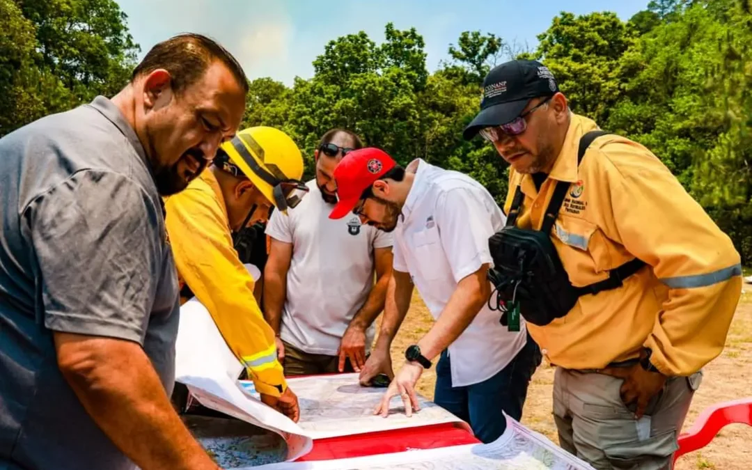 David de la Peña en el combate contra los incendios forestales en Santiago, Nuevo León